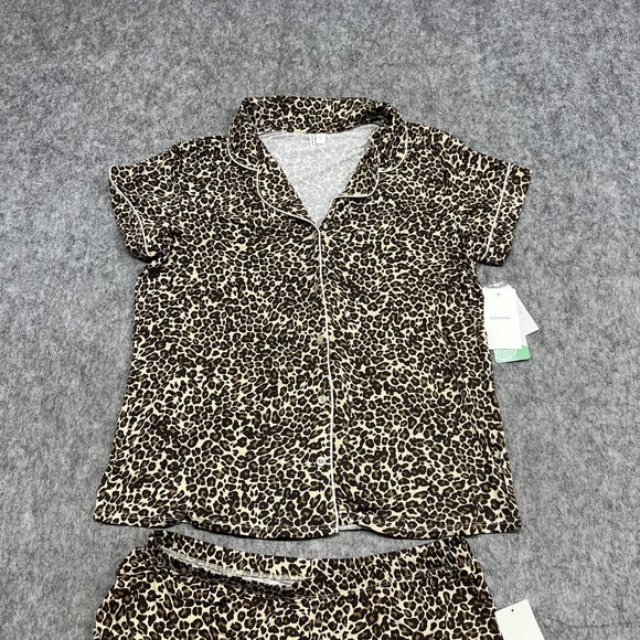 Nordstrom Pajama Set Womens S Beige Leopard Spots Tencel Modal Shorts Relaxed - Picture 3 of 16